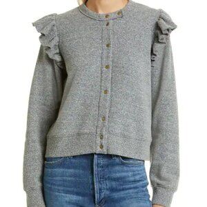 Clare V. Le Snap Ruffle Shoulder Sweatshirt in Grey Size Medium